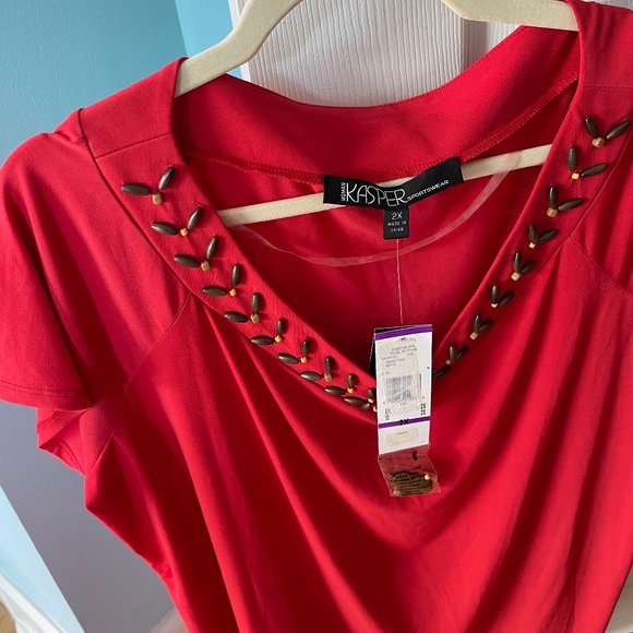 Kasper Beaded Red Top Size 2X NWT - Picture 1 of 5
